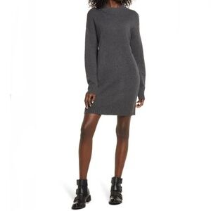BP.  Easy Crewneck Long Sleeve Sweater Dress - Grey Medium Charcoal Heather
